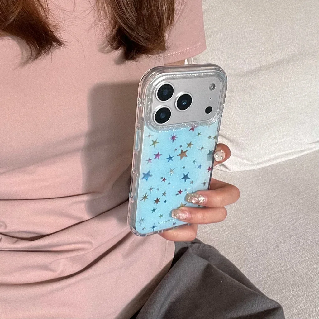 

Усовершенствованный простой красочный звездный позолоченный блестящий противоударный защитный чехол для телефона для iPhone 17, 16, 15, 14 Pro Max