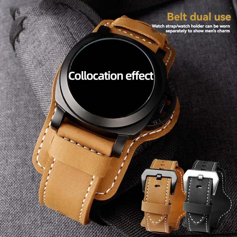 

Cowhide Watch Strap for PAM111 441 312 386 Jeep Breitling Wristband 20/22/24/26mm Black Brown Tray Watchband with Rivet Style