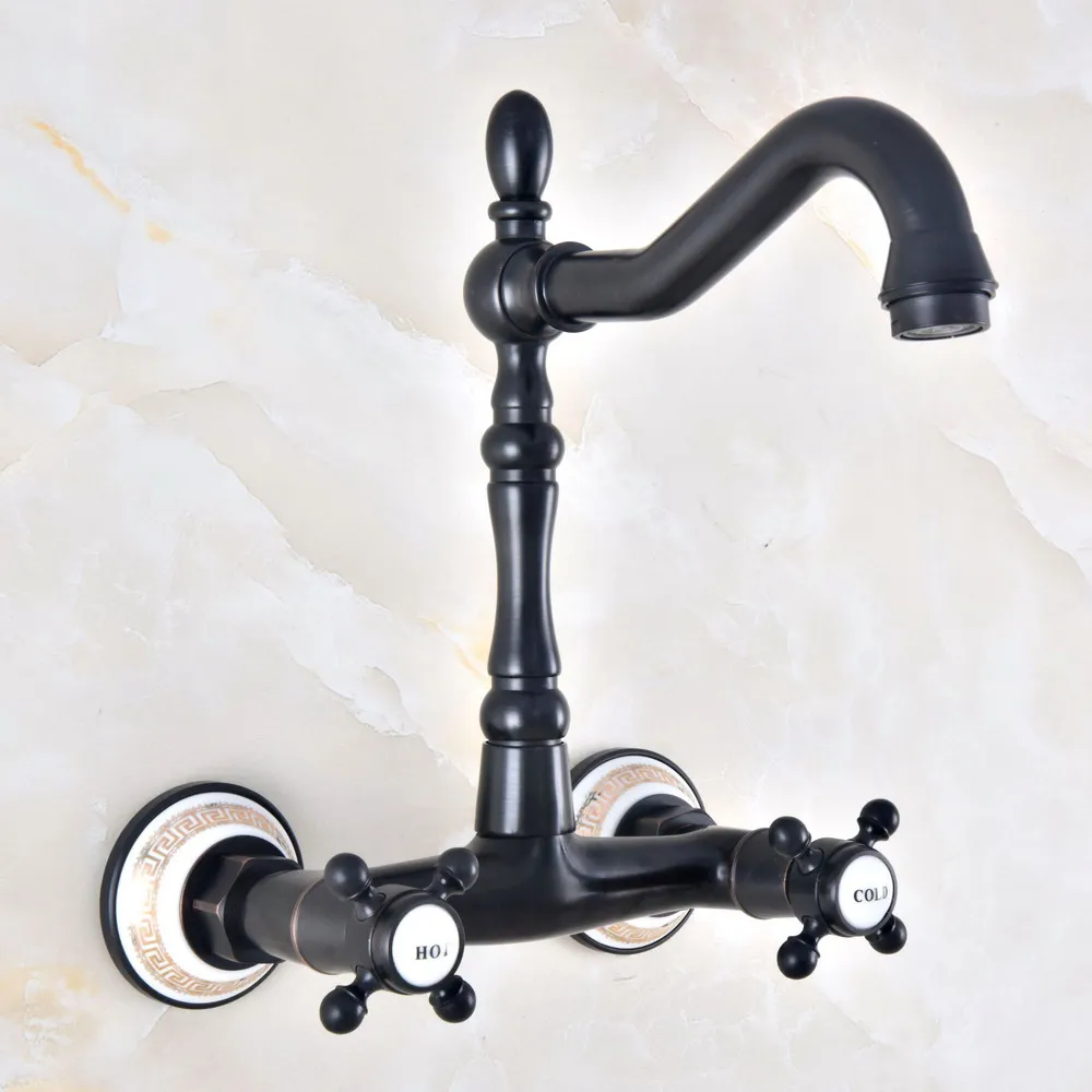 

Dual Handle Duals Hole Wall Mount Basin Faucet Oil Rubbed Bronze Kitchen Sink Faucets Bathroom Vanity Cold Hot Water Taps Dnf456