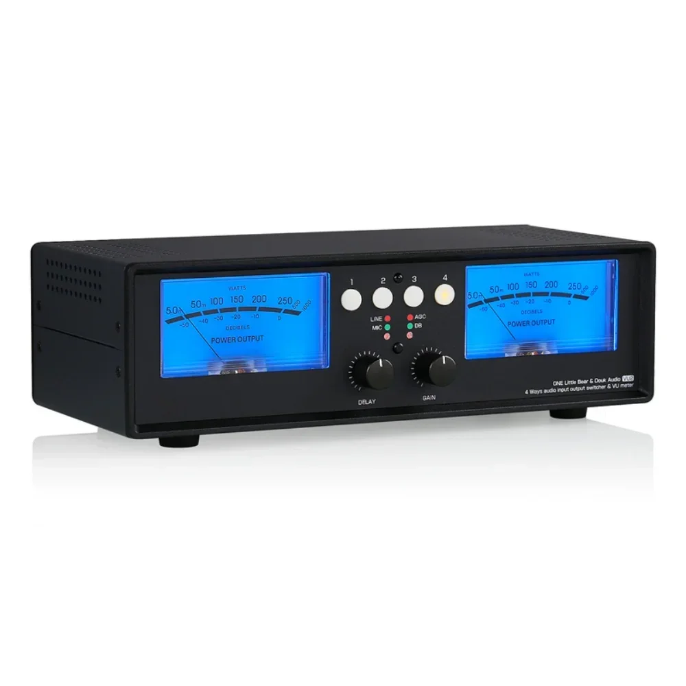 Analog Dual VU Meter MIC+LINE Stereo Music Spectrum Display Sound Level Indicator 4-Port Audio Splitter Switcher Box