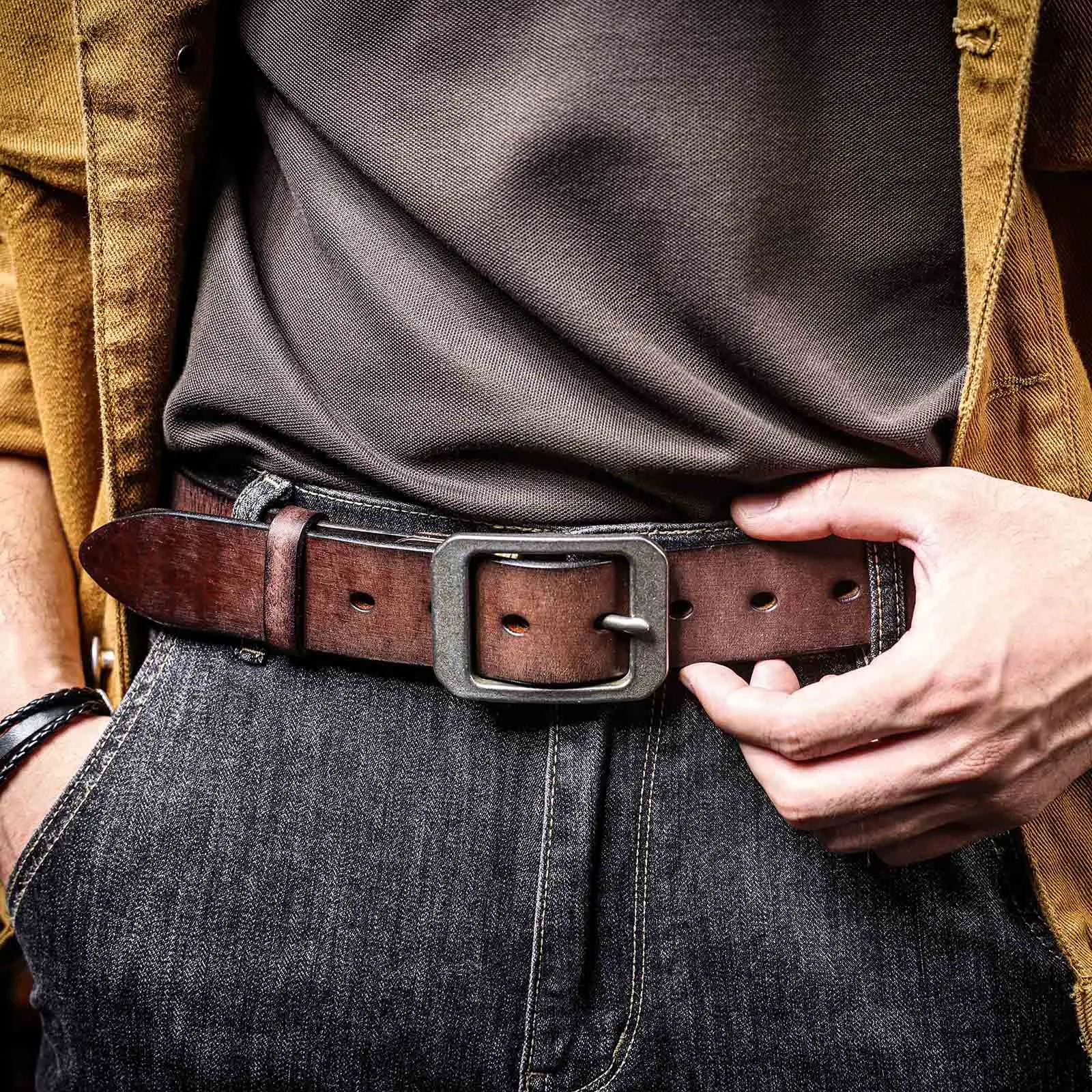 Echt leder Herren Rindsleder gürtel Edelstahls chnalle, italienisches verdicktes Leder mit Geschenk box, ideale Wahl für Geschenk – Detail 6