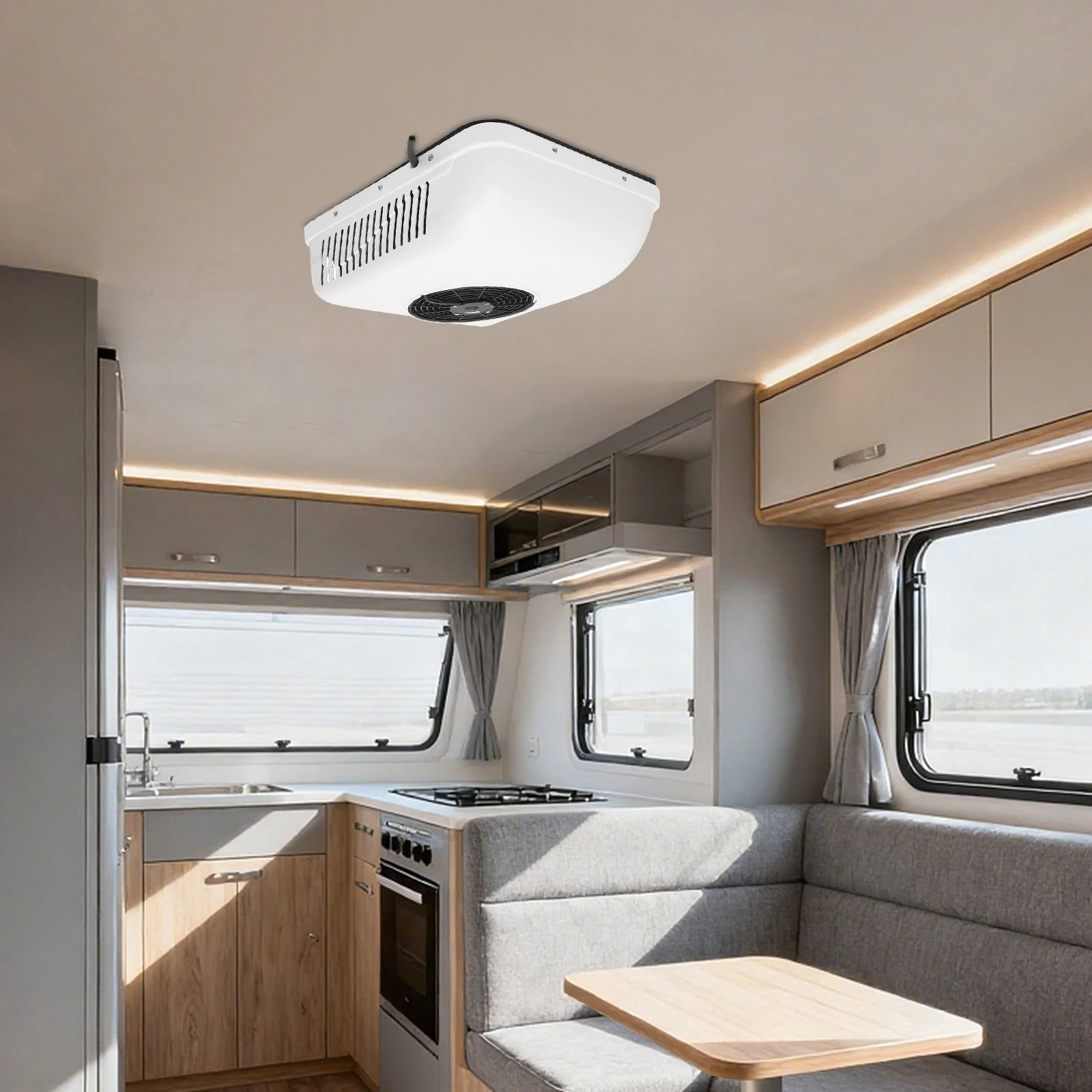 مكيف هواء 12 فولت RV 6000 وحدة حرارية بريطانية 750 وات وحدة تيار متردد على السطح مع تبريد تسخين لشاحنة تخييم متنقلة منخفضة 40 ديسيبل ضوضاء