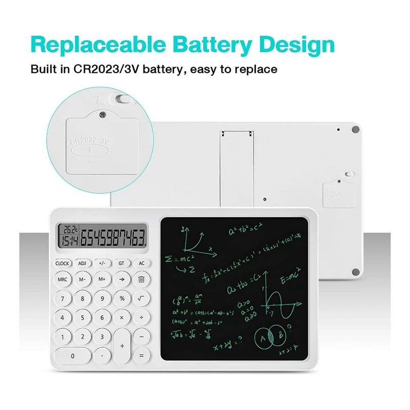 Basic Calculator Pen Display With 8-Inch LCD Writing Tablet, Desktop Calculator With Writing Tablet, Small Calculator With Time
