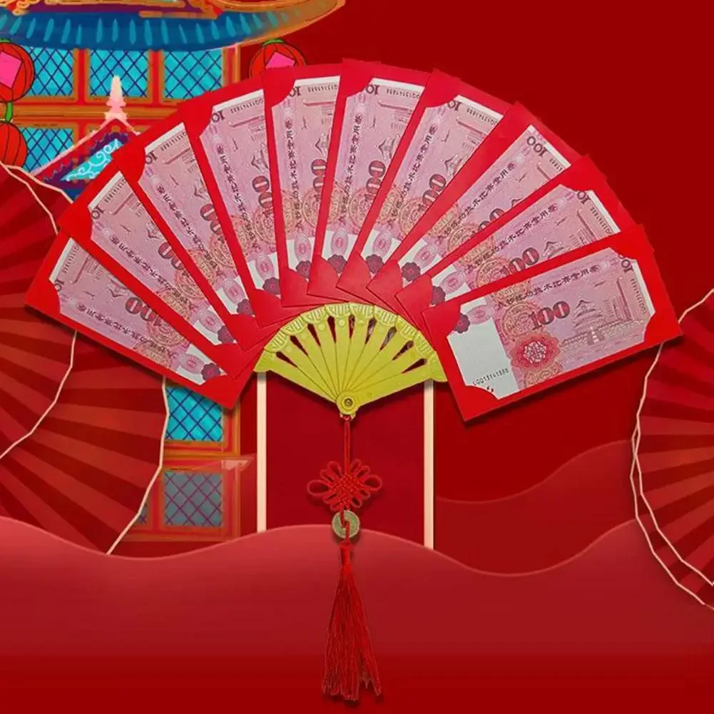 2024 Year of the Dragon New Year Fan Shape Red Envelopes Folding Red Envelope Best Wish Lucky Money Pockets Gifts