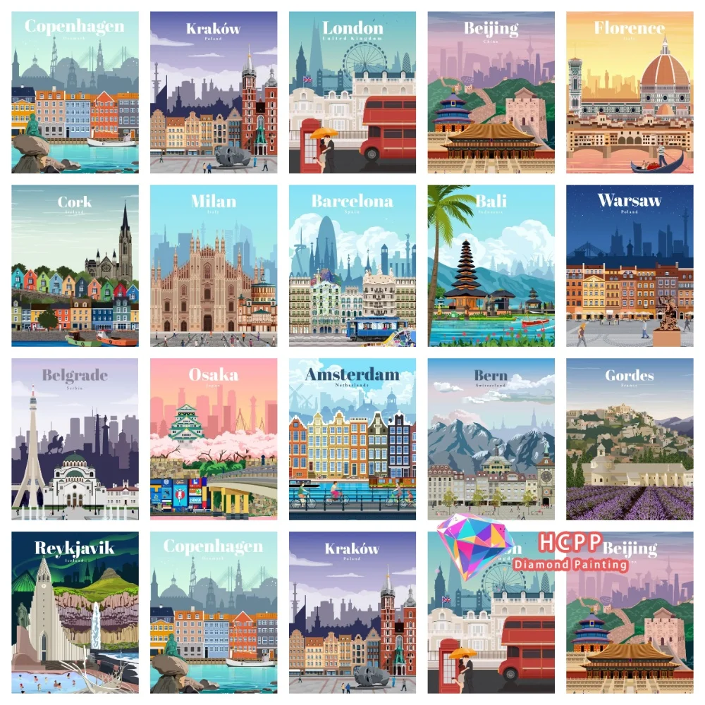 Kit de Pintura de Diamantes de Viaje a Ámsterdam, Tokio, Londres, Islandia, Bali, Vancouver, Diamantes Cuadrados y Redondos, Mosaico 5D, Arte Hecho a Mano, Regalo