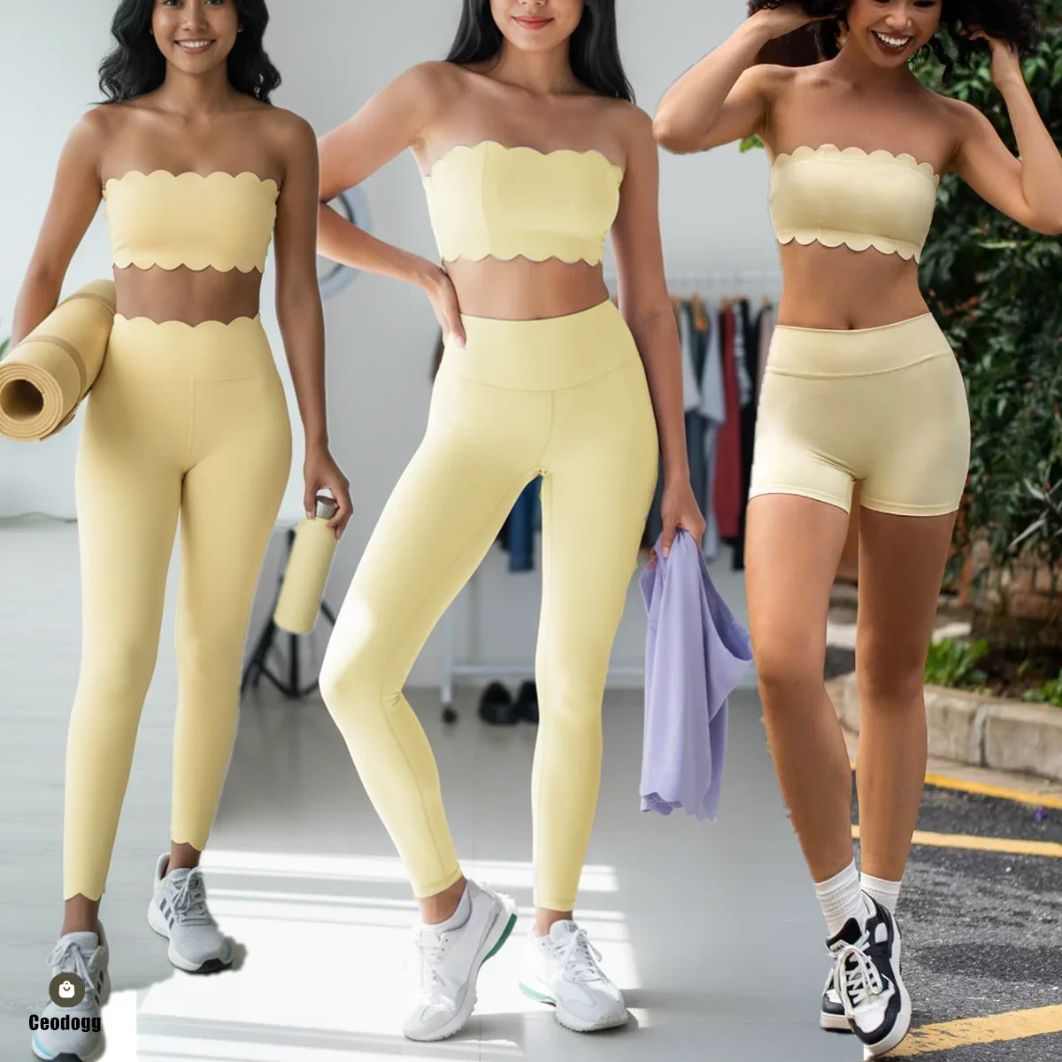 2PCS Non-slip Sports Bra Exercise Yoga Set Women Workout Wavy Legging Nude Shorts Fitness Legging Active Wear Clothes XP144