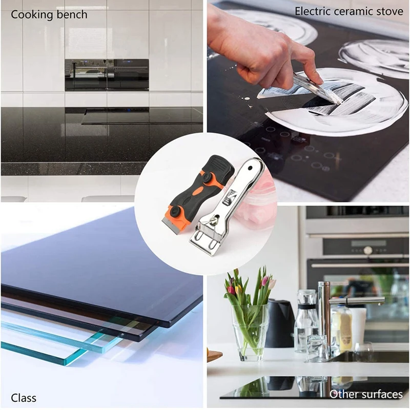 Double-Sided Scraper With Plastic Handle Blade Combination Portable Stainless Steel Ceramic Hob Scraper Cleaner Tool