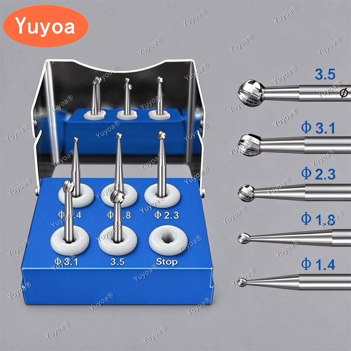 Dental Implant Ball Burs Bone Contouring Trimming Drill Set, RA Surgical Round Bur for Low Speed Implant Handpiece