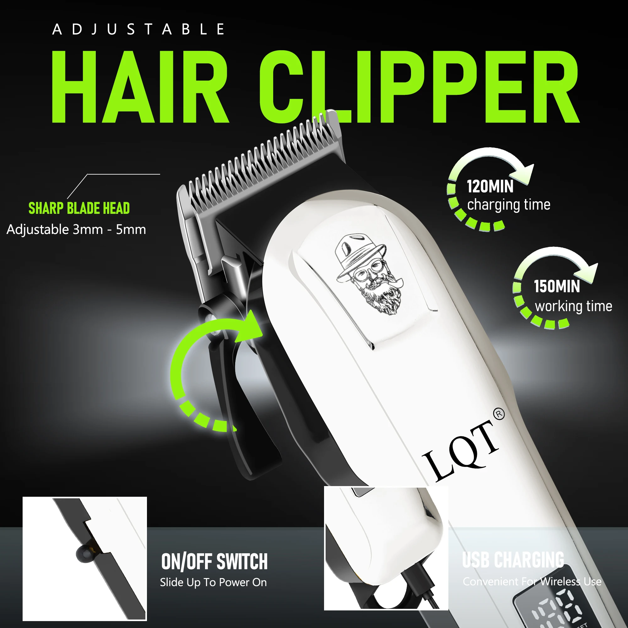 LQT 2pcs Hair Clippers Tools, Home Electric Hair Trimmer For Men, Beard Trimming Kit, USB Charging & Cordless Use Barber Clipper - view 6