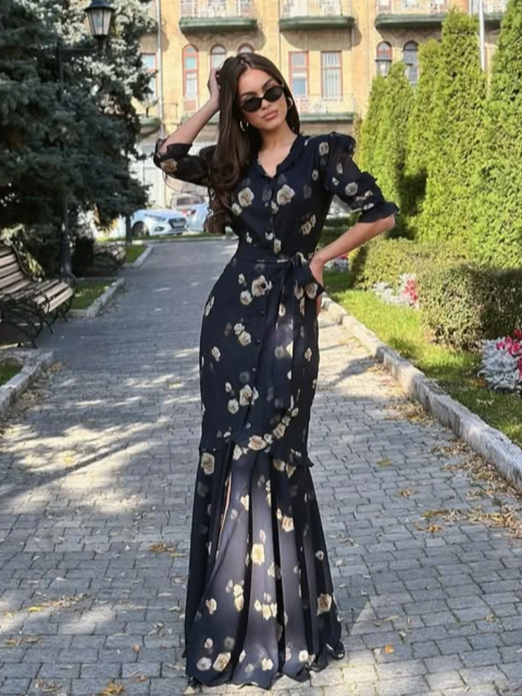 floral mesh ruched maxi dress Taupe Blue Floral Mesh Ruched Maxi Dress