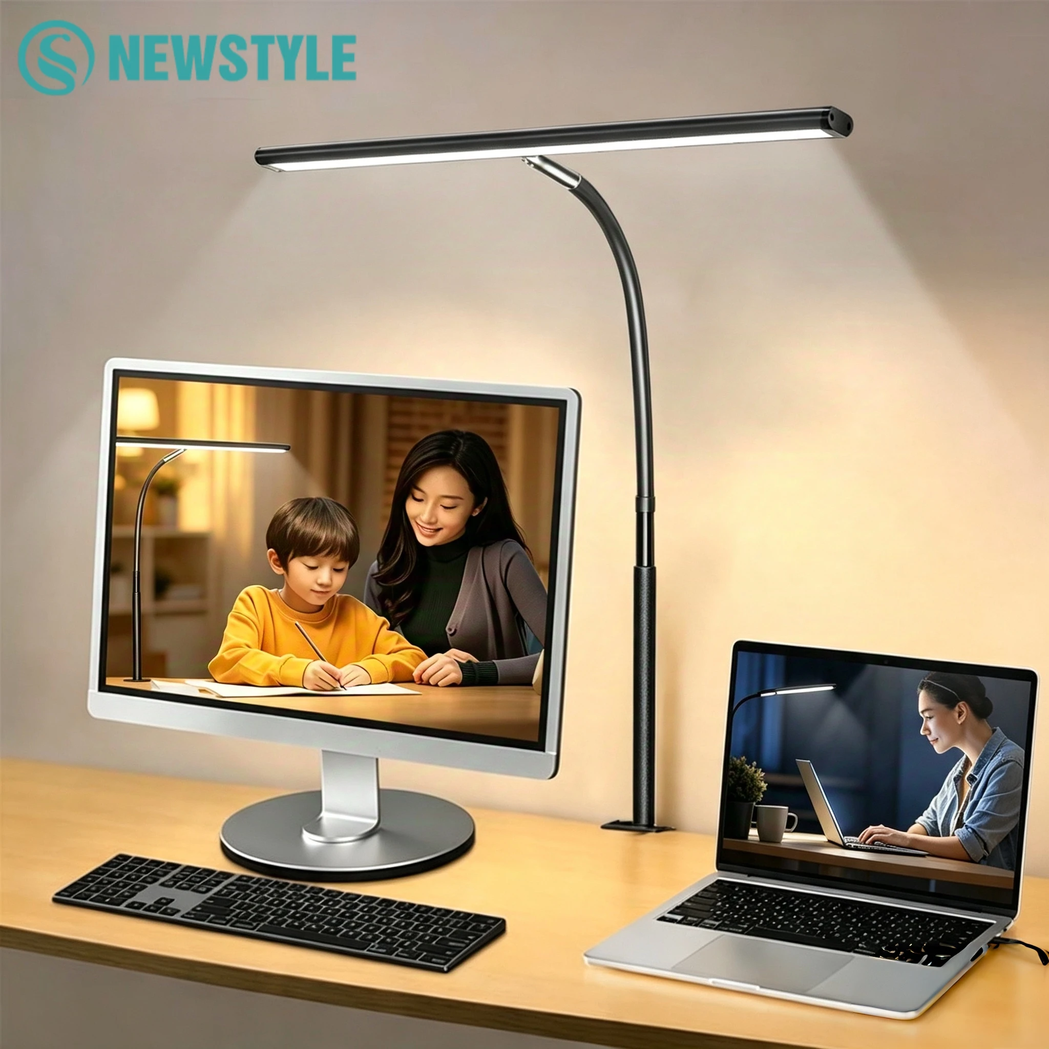 Eye-care LED Desk Lamp with Space-Saving Clamp Adjustable Flexible Goose-Neck Flicker-Free Lighting for Home Office Study
