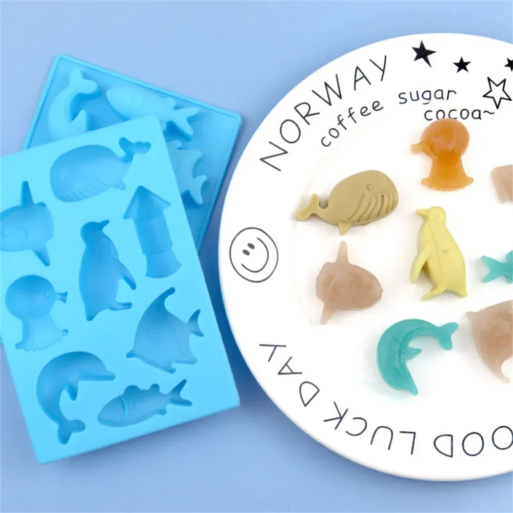 Silicone 3D Marine Chocolate Mold DIY Mini Penguin Octopus Dolphin Whale Fish Shaped Ice Cube Mold Cookie Candy Baking Cake Mold