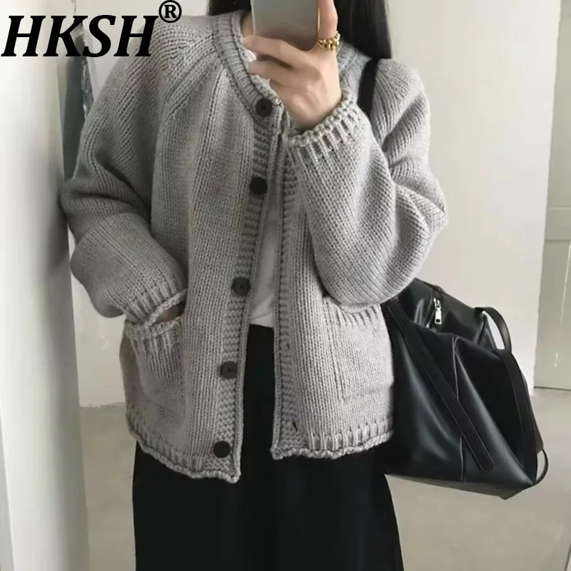 

HKSH осень-зима новый женский свитер однобортный с карманами универсальный элегантный элитный вязаный кардиган модные пальто HK15533