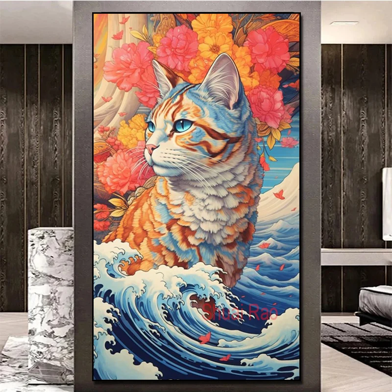 Flower Japan Sea Wave Cat Diy Diamond Painting Full Square Round Drills Diamond Embroidery Mosaic Pictures Of Rhinestones Decor