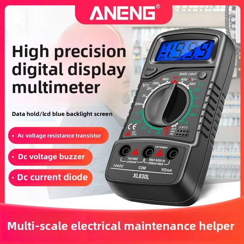 ANENG-multímetro Digital XL830L, medidor de corriente de voltaje de alta precisión, multímetro pequeño portátil inteligente, retención de datos de Transistor