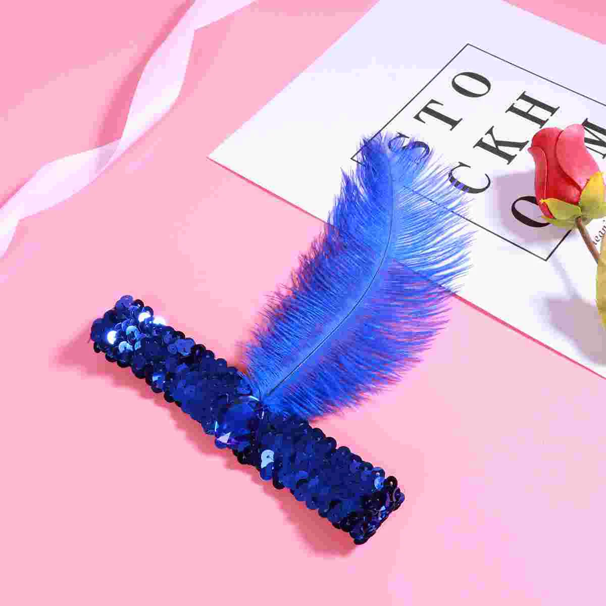 Hair Deyer Head Band Ostrich Feather Headband Women Accessories Sequin Headdress