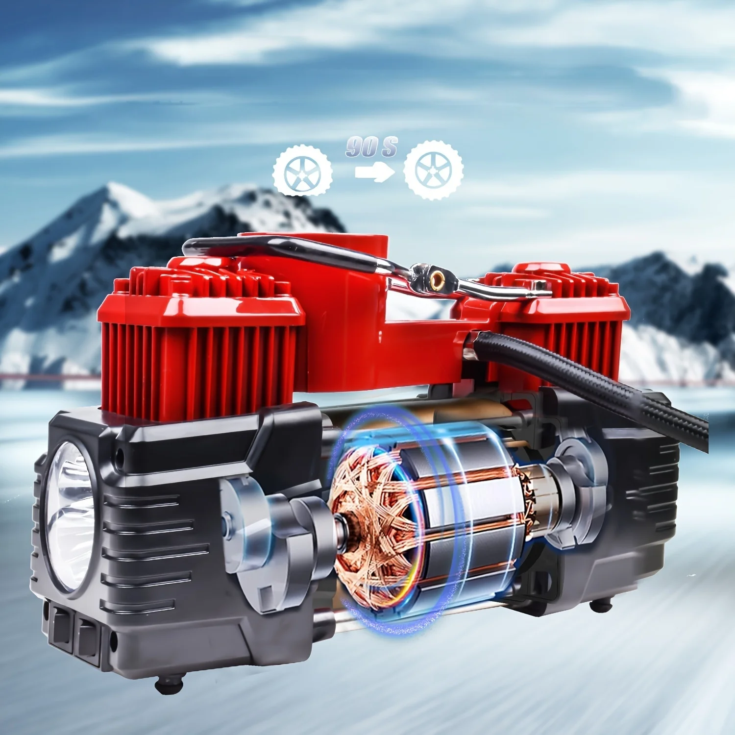 Twin Cylinder Air Compressor 12V Portable Heavy Duty Tire Inflator with Accurate Gauge Emergency Light Car Pump for Vehicle, Bic
