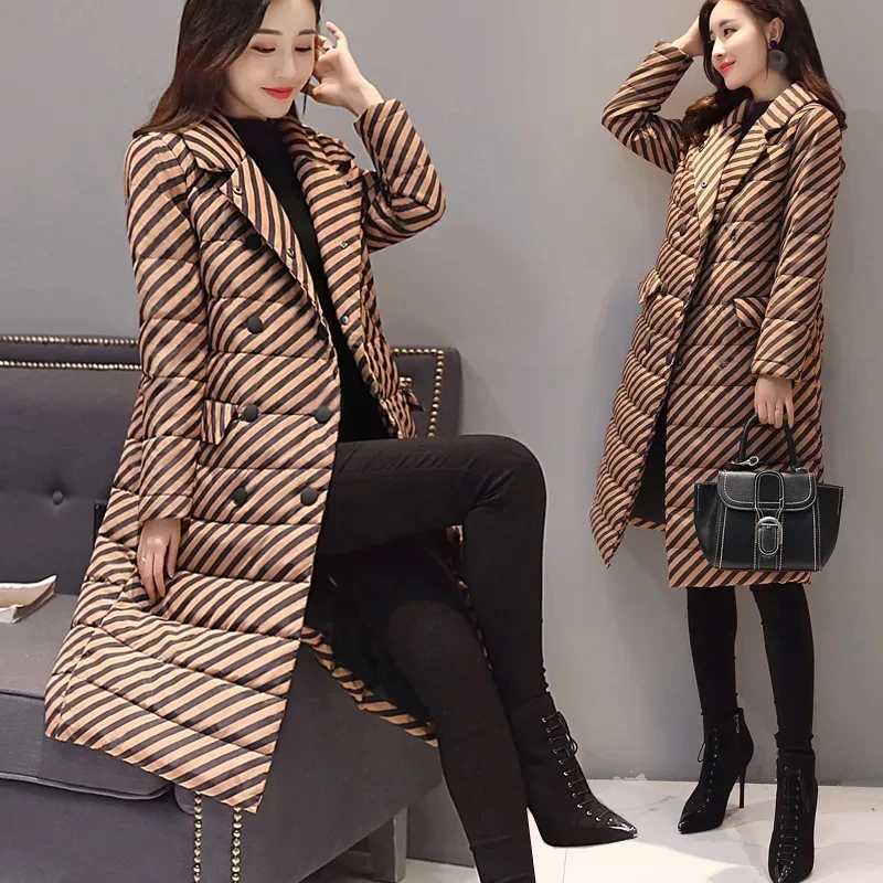 

Down Jacket Women's Clothing 2023 Winter New Lightweight White Duck Down Jacket Stripe Fashion Large Size Long Women's Outwear