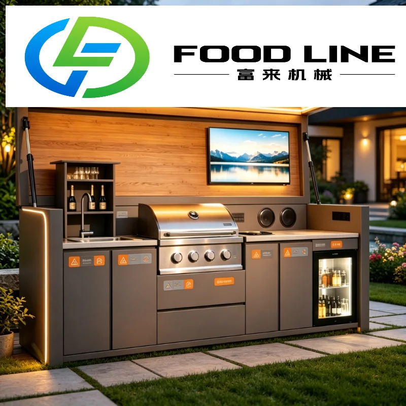Modern Integrated Stainless Steel Kitchen Station Custom Outdoor BBQ Pizza Oven Unit with Waterproof Windproof Pergola for Patio