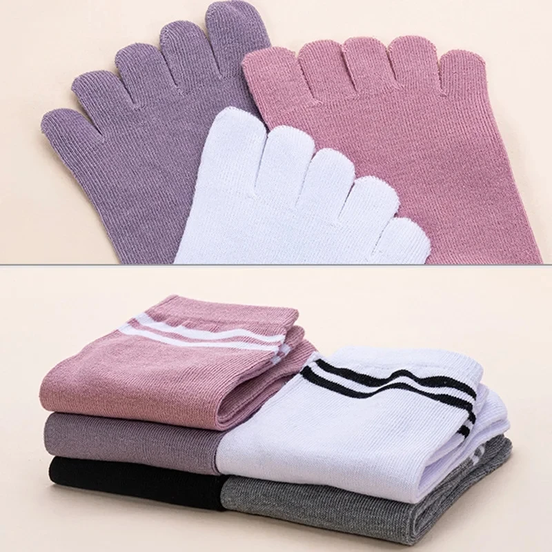 Cotton 5 Finger Socks Short Women Striped Solid Soft Elastic Breathable Student Young Casual Harajuku Toe Socks 4 Seasons