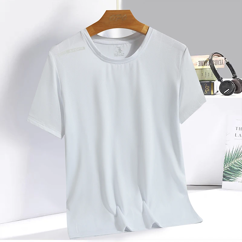 Summer camouflage ice silk T-shirt short sleeved round neck sports shirt thin breathable quick drying simple and versatile light