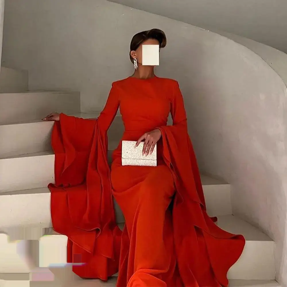 Vestido feminino de baile de gola alta, manga comprida, vermelho, Dubai, luxo, vestidos de festa de casamento, verão, 2024