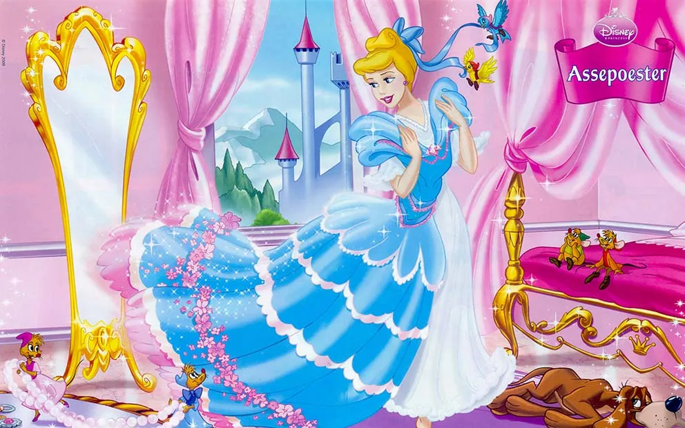 Фон Золушки, синее платье, блондинка, принцесса для девочек, украшение для дня рождения, баннер, часы, детский душ, индивидуальный фон