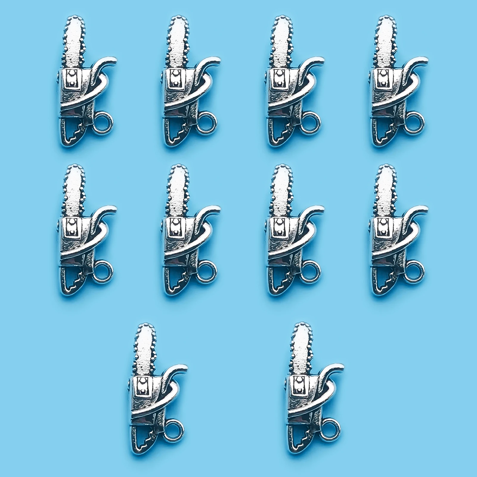 20 sztuk stopu antyczne srebrzyste Charms piła łańcuchowa wzór wisiorek symulacja codzienne narzędzia akcesoria do tworzenia biżuterii ustalenia Craft
