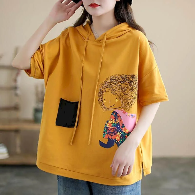 

Литературные футболки для женщин, топы с капюшоном и принтом, большие повседневные свободные корейские стильные футболки с короткими рукавами, эстетичная трендовая одежда в стиле ретро