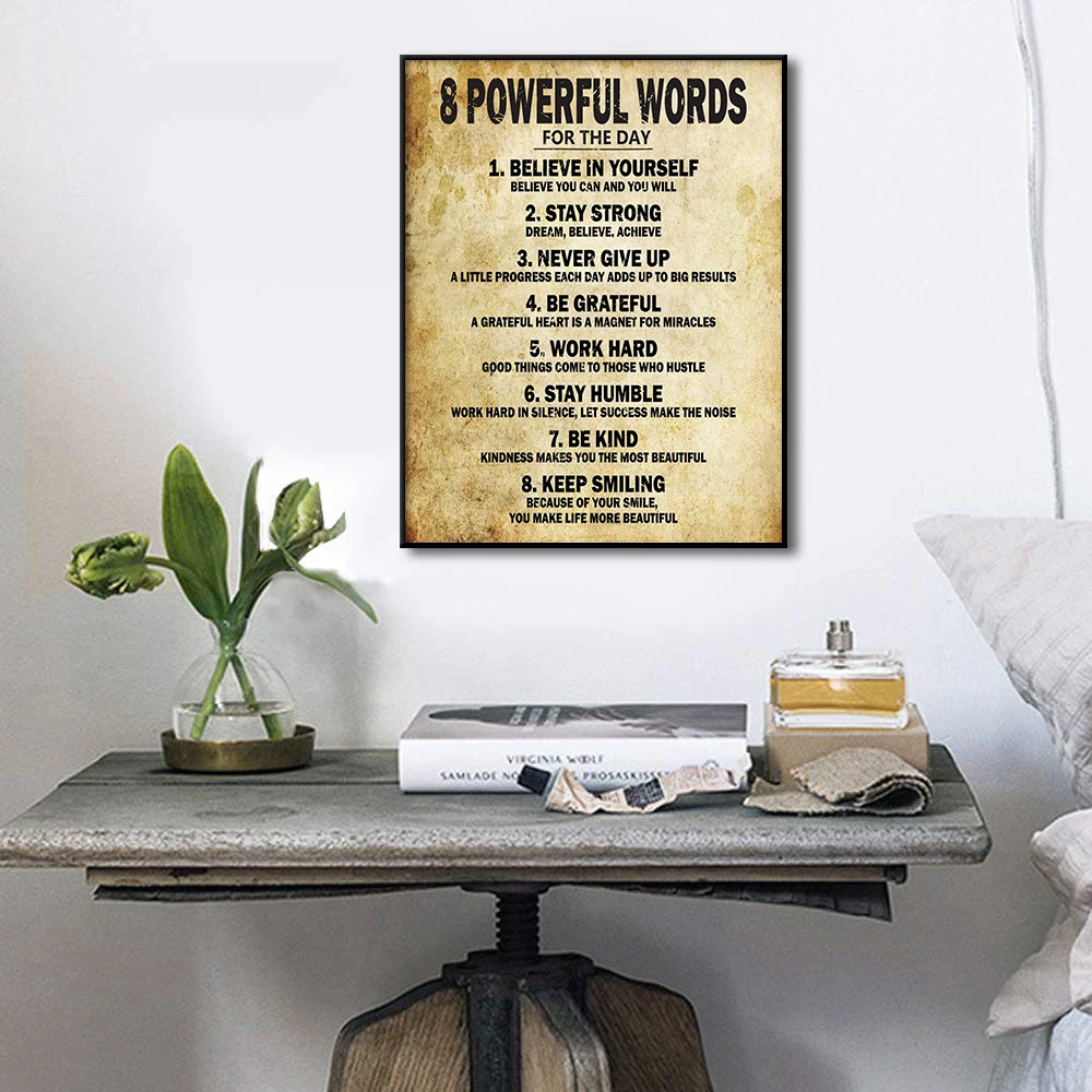 Motivational Wall Art Canvas Print Poster Inspiring 8 Powerful Words Quotes Positive Daily Affirmations For Home Office Decor