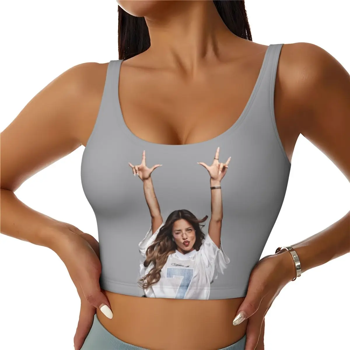 

Custom E-Emilia Mernes High Impact Sports Bras Women's Mp3 Singer Poster Seamless Workout Running Crop Tank Tops