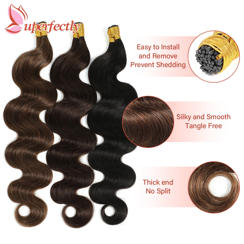 I Tip Hair Extensions Body Wave Real Human Hair Pre Bonded Keratin Capsule Natural Human Fusion Hair Extensions 12-26Inch