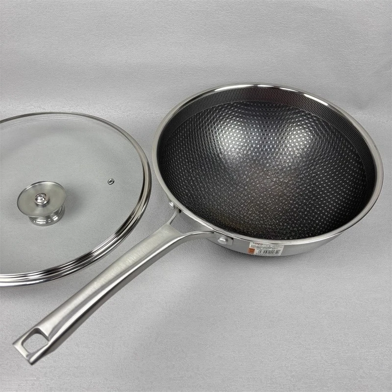 SUS316، مقلاة غير لاصقة بنمط كريستال على شكل قرص العسل مع غطاء