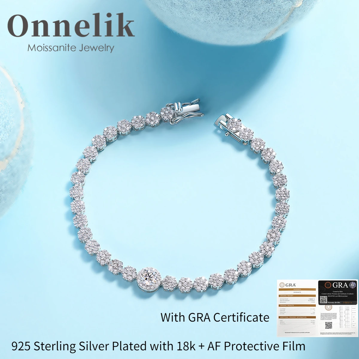 

Onnelik All Excellent Moissanite Bracelet with GRA Certified 100% S925 Silver Lab Diamond for Women Wedding Party Fine Jewelry