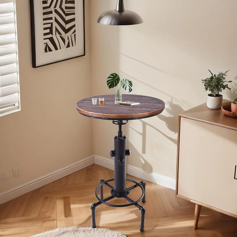 طاولة بيسترو صناعية طويلة 32.3-36.2، طاولة حانة دوارة قابلة للتعديل، طاولة بيسترو للمطبخ وتناول الطعام والقهوة، صنبور معدني أنيق