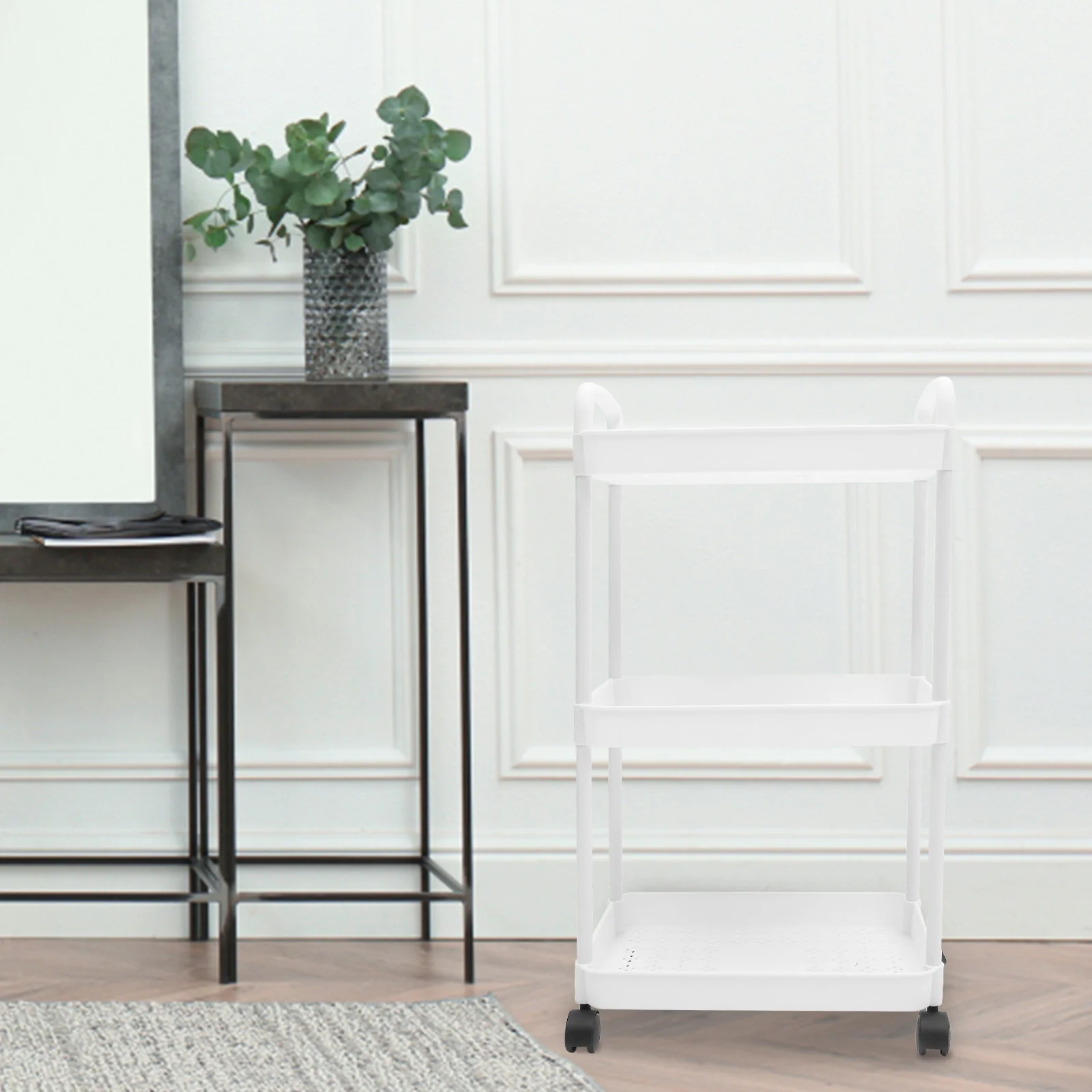 

White 3 Cart Trolley Holder Universal Rolling Storage Cart Wheels for Kitchen Bathroom Utility Trolley Rack Storage