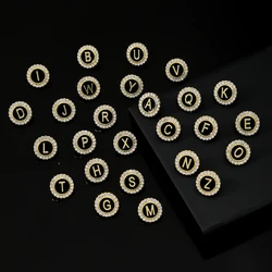 Shiny 26 Alphabet Crystal Round Pins Capital Letter A-Z Rhinestone Golden Brooches