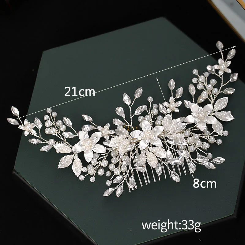 Bride Silver Flower Comb Handmade Pearl Hairpin Bride