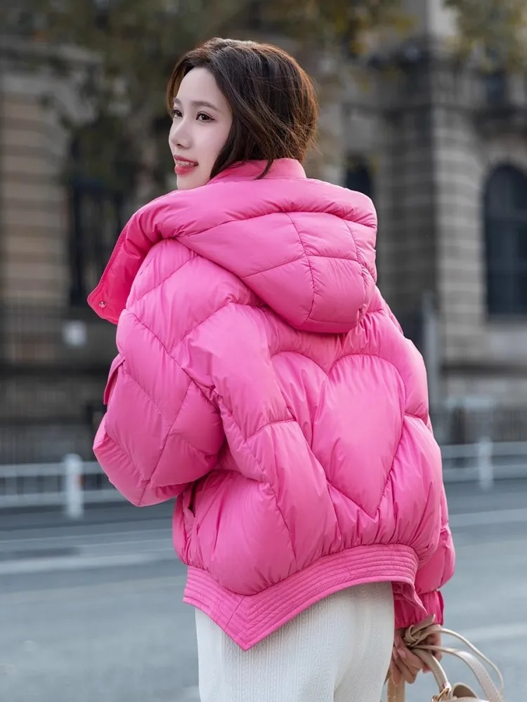 New Fashion Women Winter 90% White Duck Down Jacket Short Style Hooded Thick Warm Overcoat Streetwear Sweet Lady Loose Fit Coats