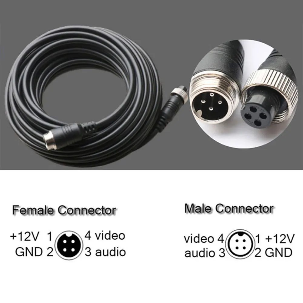 หัวการบิน Extension Cable 4 PIN Connector 5M/10M/15M/20M/30M สำหรับรถบรรทุก Monitor กล้องการเชื่อมต่อ