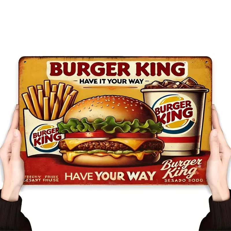 Vintage Metal Wall Sign,  - Retro Fast Food Decor with Classic Logo for Kitchen, Dining Room, Garage, Bar Durable