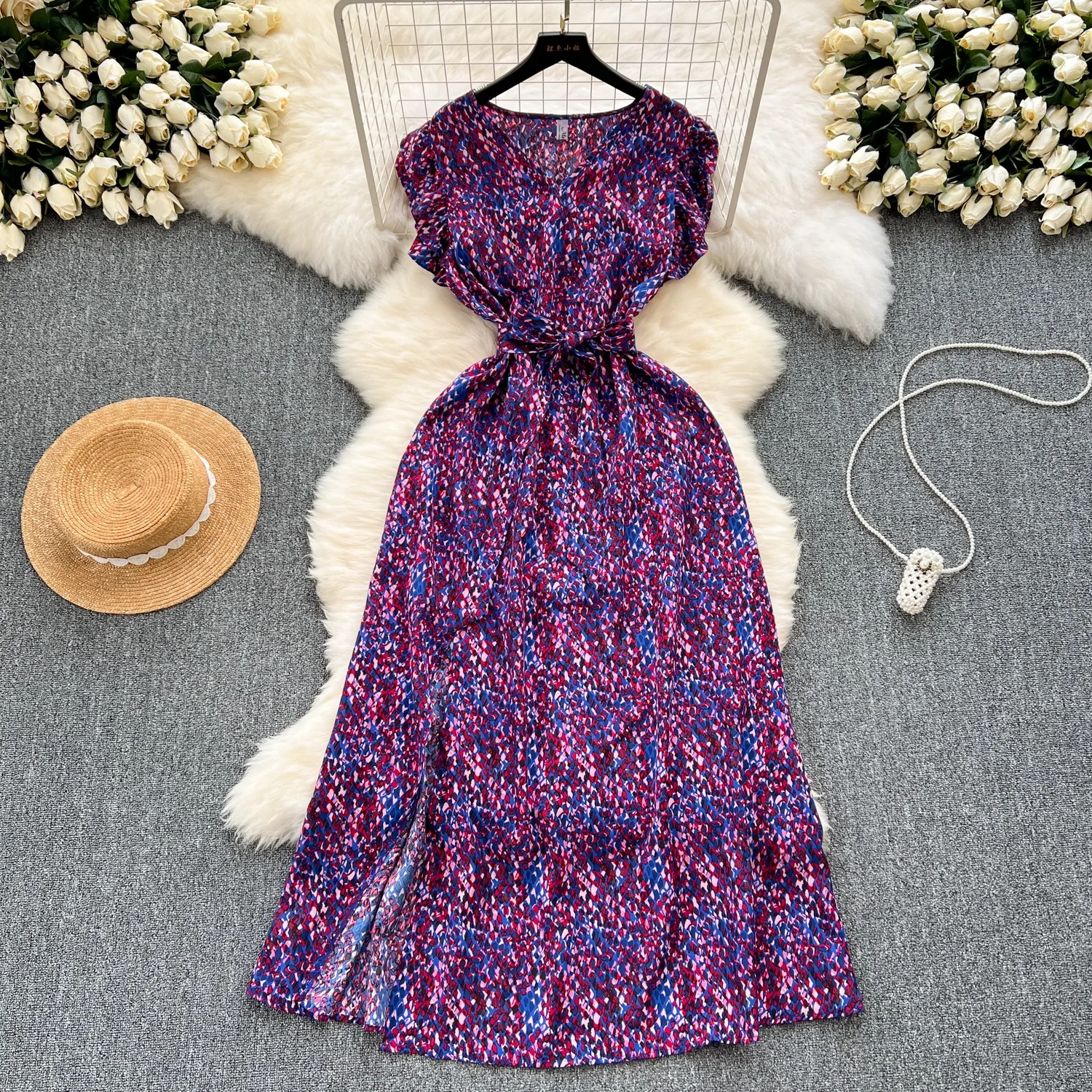 YuooMuoo-Robe Longue Imprimée avec Ceinture pour Femme, Tenue de Plage Éducative, Style Vacances d'Été, Mode Européenne, 2024