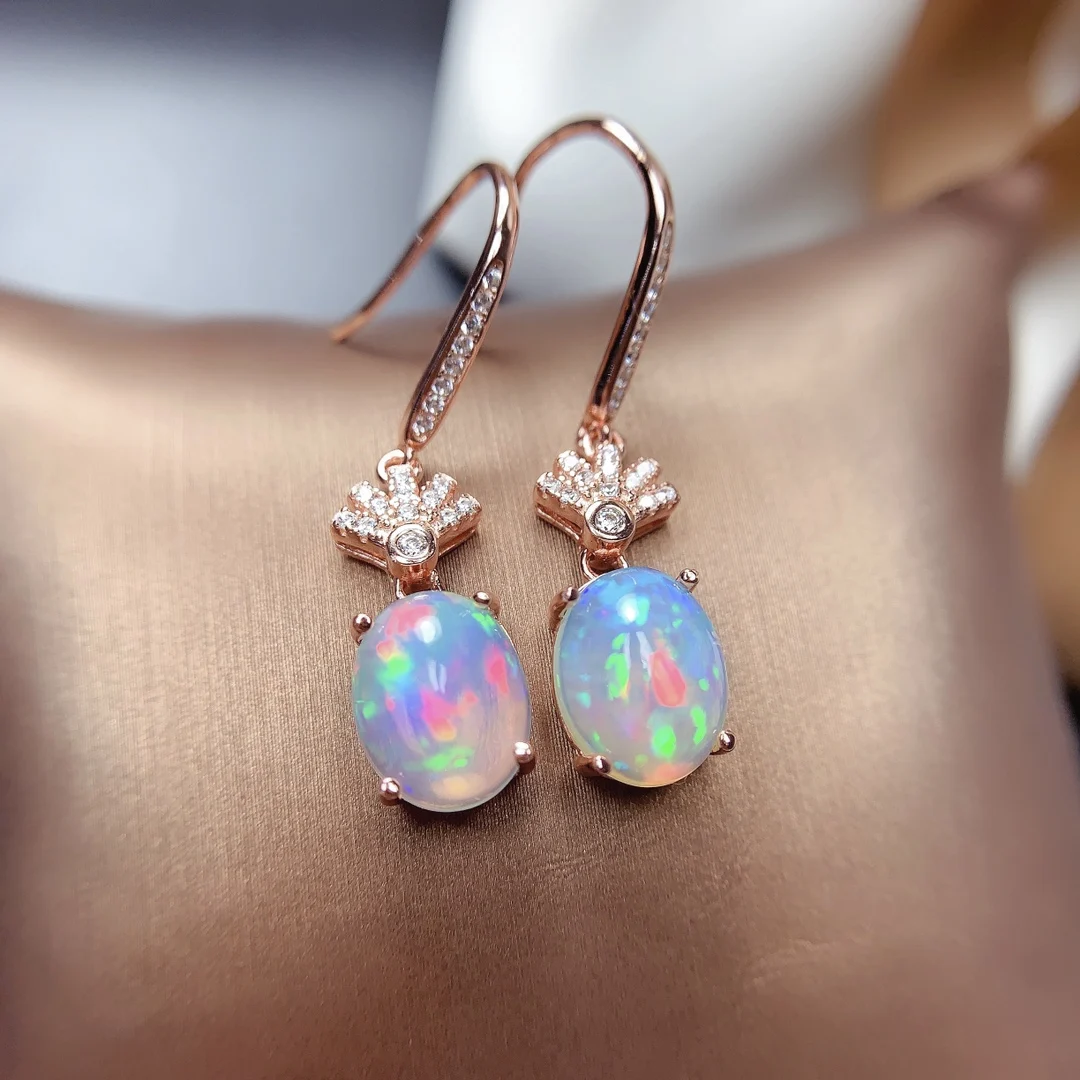 

Natural Opal Colored Gemstone Flower Drop Earrings Genuine 925 Sterling Silver Earrings Women's High Glamour Jewelry