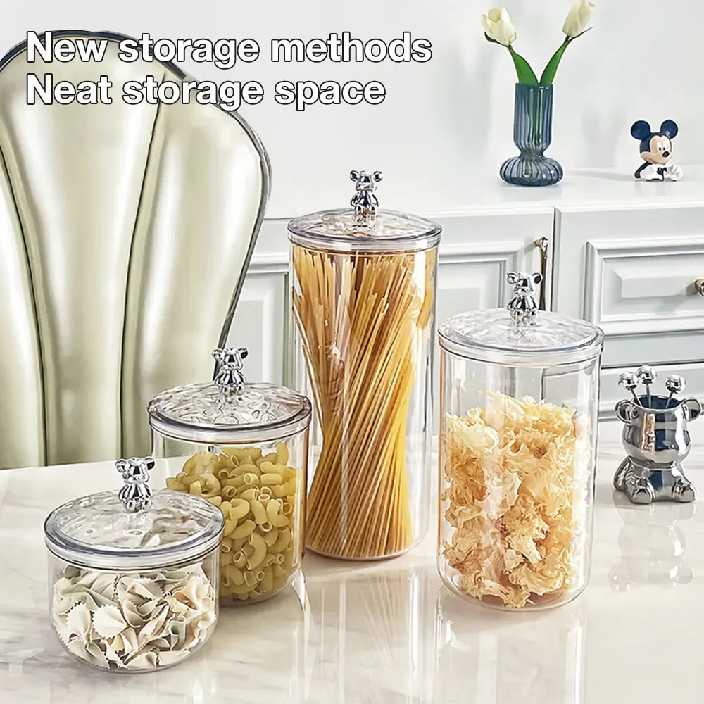 Food Storage Pots Transparent Tea Coffee Sugar Storage Jars With Lid Kitchen Miscellaneous Moisture-Proof Food Storage Container