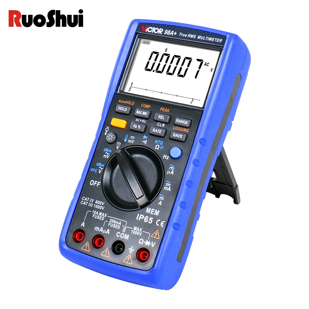 RuoShui 98A + Multimeter Digital Lampu Latar LCD Portabel Ammeter Voltmeter Ohm Penguji Tegangan Meter Multimetro