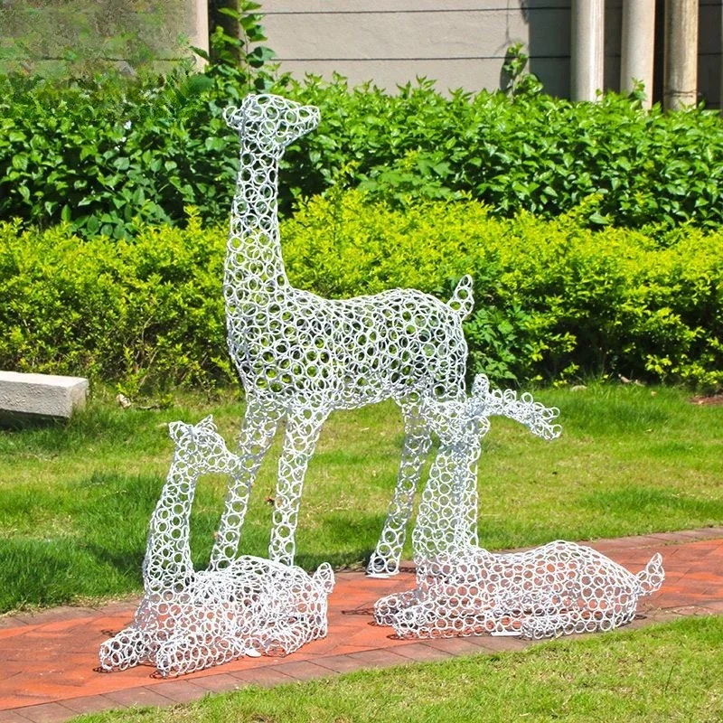 

Metal Hollow Outdoor Abstract Long-necked Sika Deer Ornament Landscape Garden Stainless Steel Animal