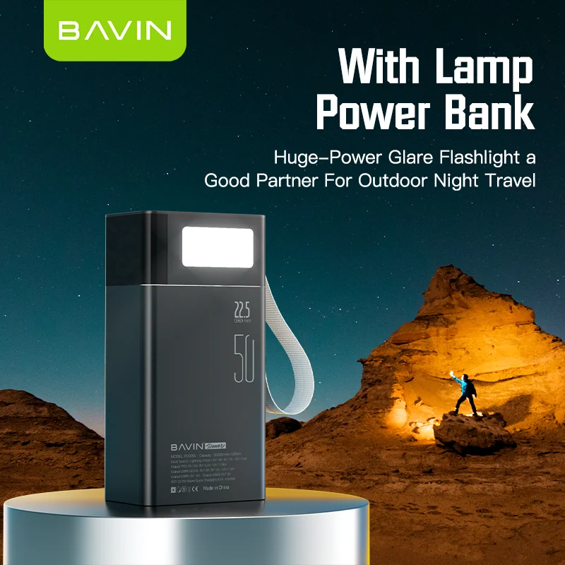 BAVIN سعر المصنع بالجملة المحمولة 22.5 واط شحن سريع سعة كبيرة 50000 Mah قوة البنك مع مصباح LED قوي