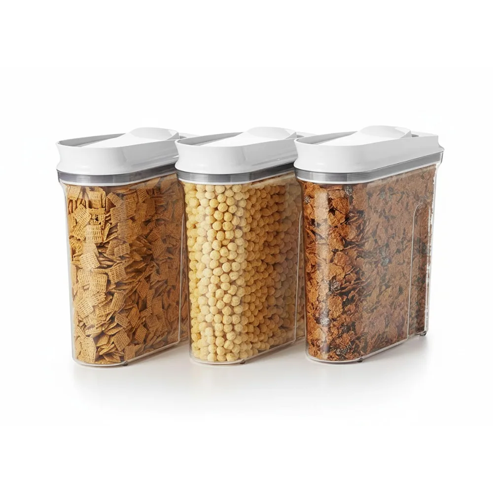 

3-Piece Airtight Cereal Dispenser Set - One-Hand Pop Lids, Space-Saving Kitchen Storage for Snacks & Grains