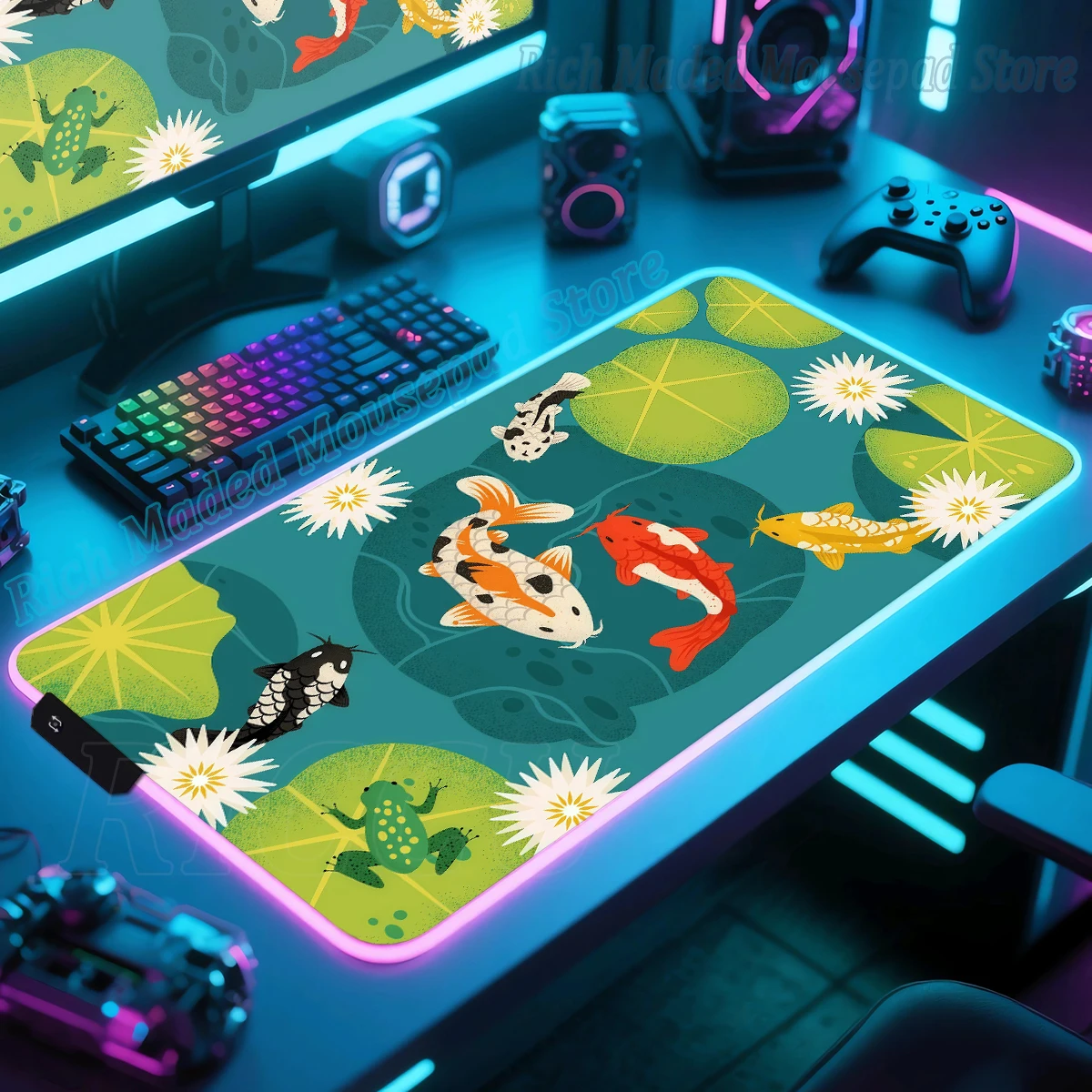 

Anime Aesthetic Koi Fish Mouse Pad RGB Gaming Pc Accessories Mousepad Gamer Cabinet Computer Desk Mat Keyboard Large Table Mats