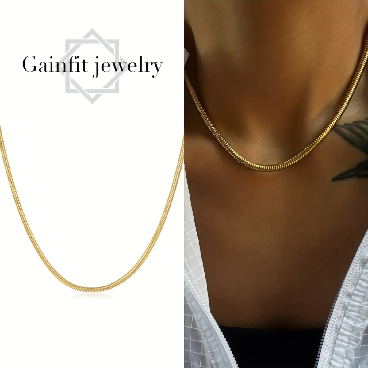Collar de plata de ley 925 chapado en oro de 24k con cadena de hueso de serpiente, adecuado para todas las estaciones, moderno y versátil, nunca se decolora, un artículo imprescindible para los amantes de la moda. Calidad de alta gama, duradero, una opción ideal para uso diario o como regalo para las fiestas. Compra tres y obtén o